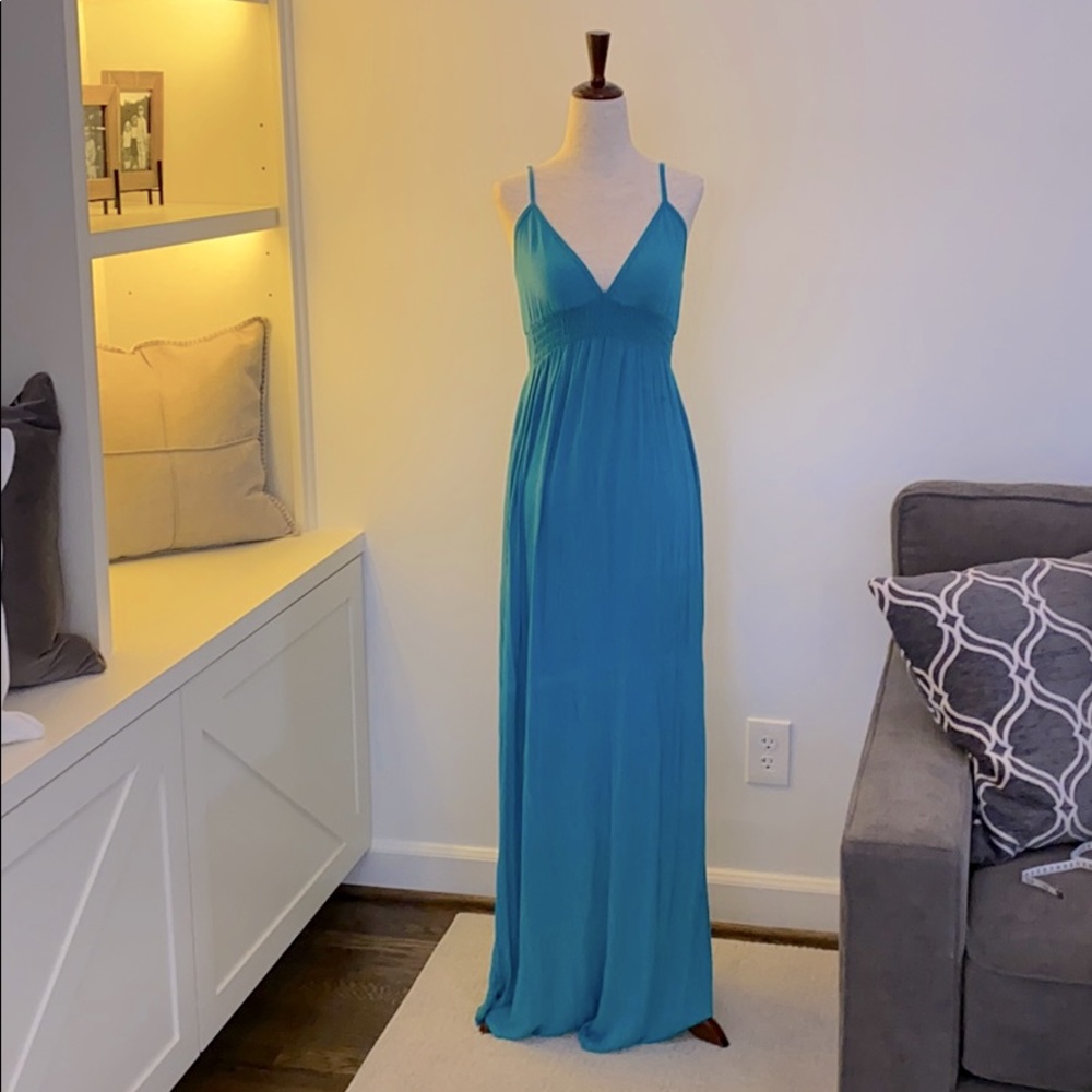 Turquoise SM spaghetti strap long maxi dress.